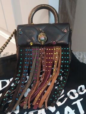 Kurt Geiger Fringe Bag with Multicolor Studs - Brown Authentic Mint Condition